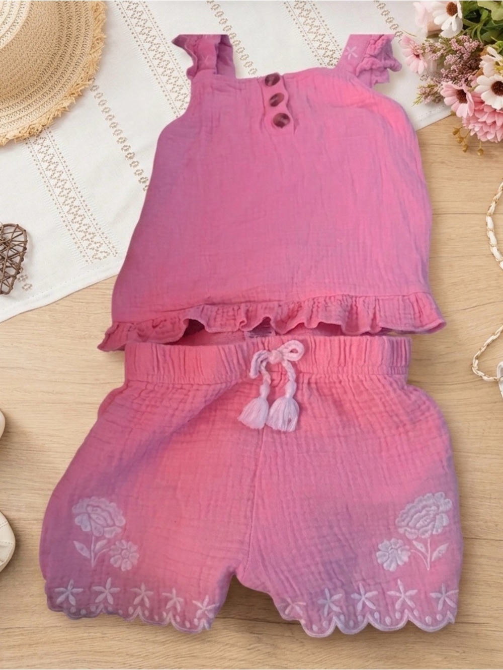 Pink Floral Ruffle Tank & Shorts Set - Picture 3 of 5